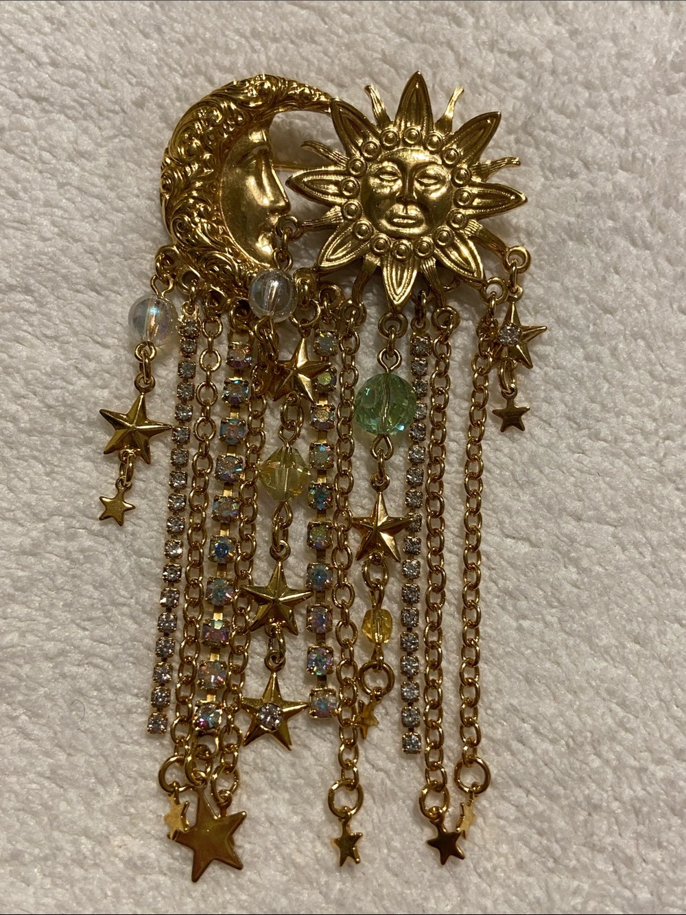 Kirks Folly Gold Sun & Moon Star Chain Drop Brooch - Women Jewelry